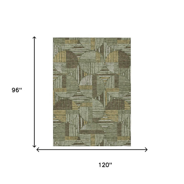 8x10 Olive Khaki Geometric Polyester Area Rug Washable Stain Resistant Indoor Outdoor