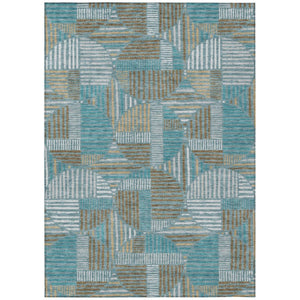 HomeRoots 9 X 12 Teal Brown Geometric Polyester Area Rug Washable Stain Resistant Indoor Outdoor 737144