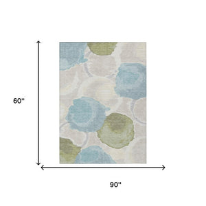 5x8 Ivory Brown Abstract Polyester Area Rug Washable for Indoor Outdoor Use