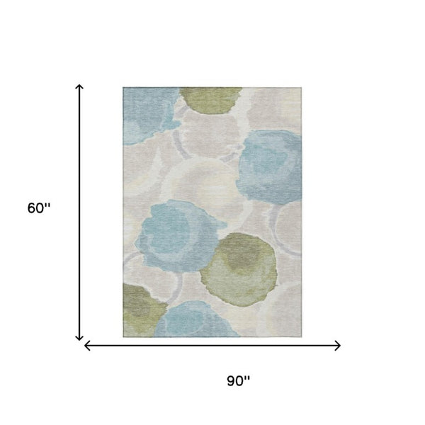 5x8 Ivory Brown Abstract Polyester Area Rug Washable for Indoor Outdoor Use