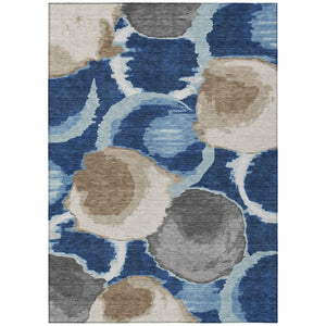 HomeRoots 5x8 Abstract Polyester Area Rug Washable Stain Resistant Indoor Outdoor Navy Blue 737159