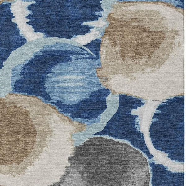 5x8 Abstract Polyester Area Rug Washable Stain Resistant Indoor Outdoor Navy Blue