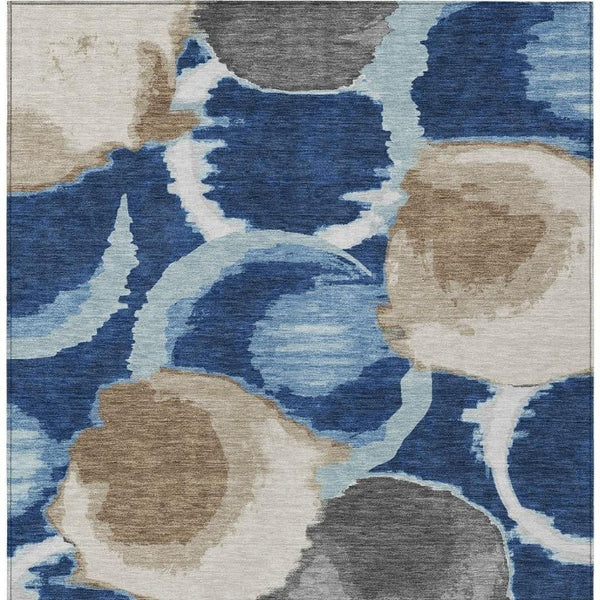 5x8 Abstract Polyester Area Rug Washable Stain Resistant Indoor Outdoor Navy Blue