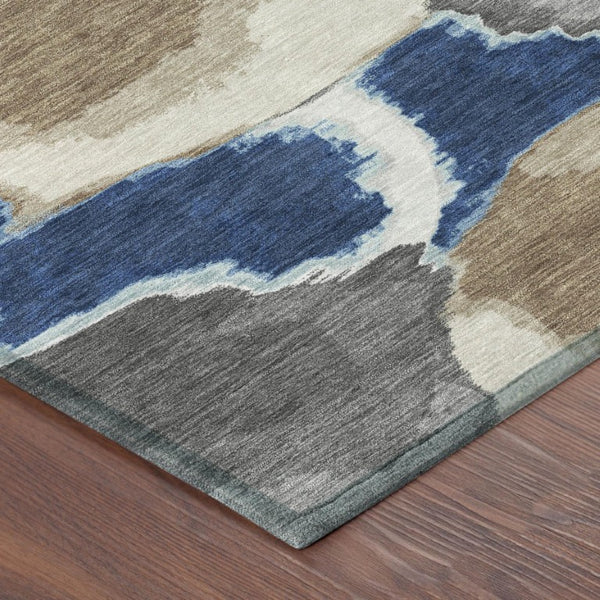 5x8 Abstract Polyester Area Rug Washable Stain Resistant Indoor Outdoor Navy Blue