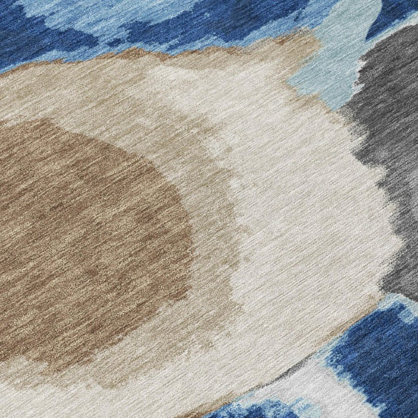 5x8 Abstract Polyester Area Rug Washable Stain Resistant Indoor Outdoor Navy Blue