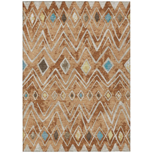 HomeRoots 9' X 12' Copper and Taupe Geometric Washable Indoor Outdoor Area Rug 737186