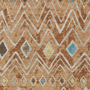 9' X 12' Copper and Taupe Geometric Washable Indoor Outdoor Area Rug