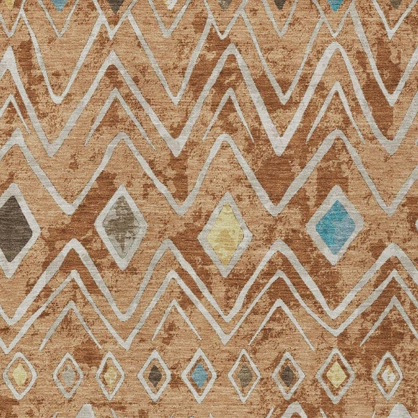 9' X 12' Copper and Taupe Geometric Washable Indoor Outdoor Area Rug