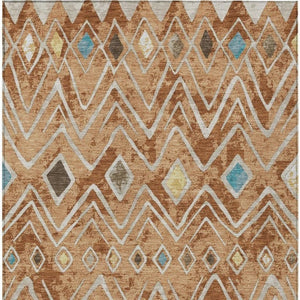9' X 12' Copper and Taupe Geometric Washable Indoor Outdoor Area Rug