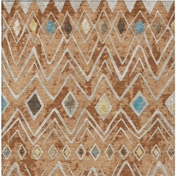 9' X 12' Copper and Taupe Geometric Washable Indoor Outdoor Area Rug