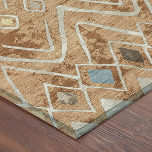 9' X 12' Copper and Taupe Geometric Washable Indoor Outdoor Area Rug