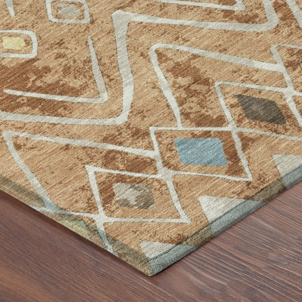 9' X 12' Copper and Taupe Geometric Washable Indoor Outdoor Area Rug