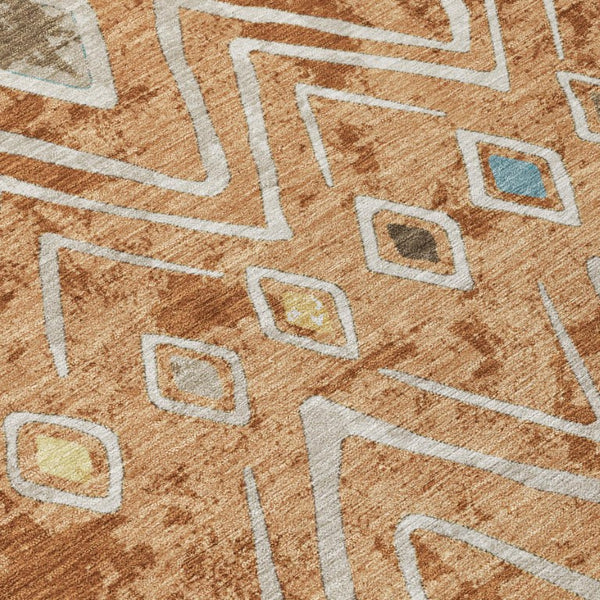 9' X 12' Copper and Taupe Geometric Washable Indoor Outdoor Area Rug