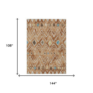 9' X 12' Copper and Taupe Geometric Washable Indoor Outdoor Area Rug