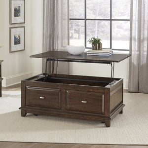 English Elm Transitional Lift Top Coffee Table Birch Veneer Cherry Finish with Two Storage Drawers B011P459303