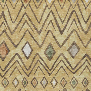 5 X 8 Gold Green Geometric Polyester Area Rug Stain Resistant for Indoor Outdoor