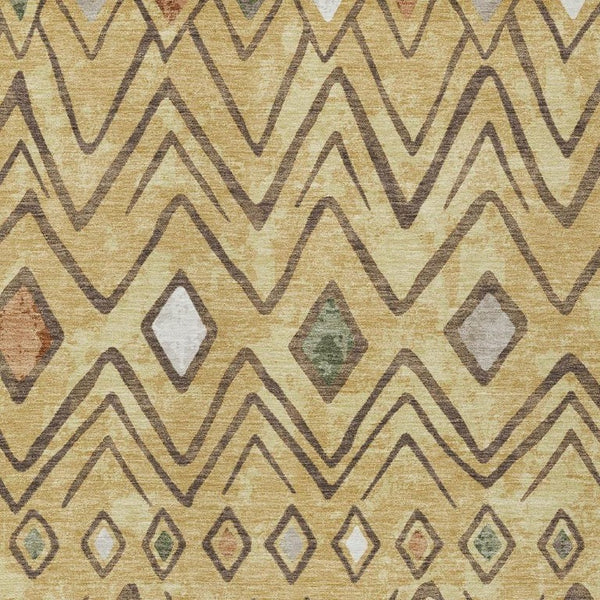 5 X 8 Gold Green Geometric Polyester Area Rug Stain Resistant for Indoor Outdoor