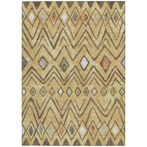 5 X 8 Gold Green Geometric Polyester Area Rug Stain Resistant for Indoor Outdoor