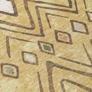 5 X 8 Gold Green Geometric Polyester Area Rug Stain Resistant for Indoor Outdoor