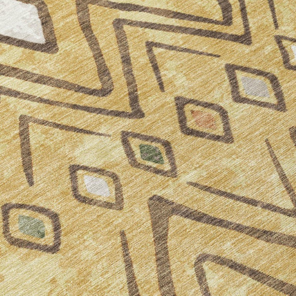 5 X 8 Gold Green Geometric Polyester Area Rug Stain Resistant for Indoor Outdoor