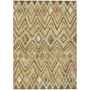 HomeRoots 10 X 14 Gold Green Geometric Polyester Area Rug Washable for Indoor Outdoor Use 737199