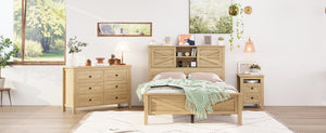 English Elm 3-Pieces Bedroom Set Full Size Farmhouse Platform Bed with Storage Headboard, Nightstand & Dresser Natural 59.25 L x 18.31 W x 8.27 H N733S369048M