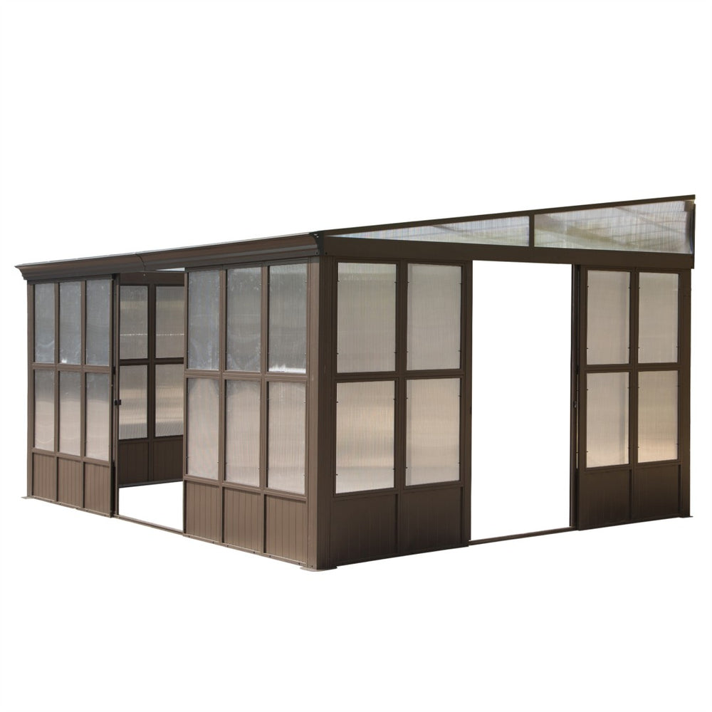 English Elm 12x16ft Aluminum Lean to Solarium All Season Enclosed Patio Room with Sliding Doors W1859P471238