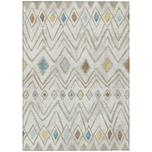 HomeRoots 5 X 8 Ivory Brown Geometric Polyester Area Rug Washable Stain Resistant Indoor Outdoor 737201