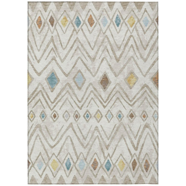 HomeRoots 5 X 8 Ivory Brown Geometric Polyester Area Rug Washable Stain Resistant Indoor Outdoor 737201