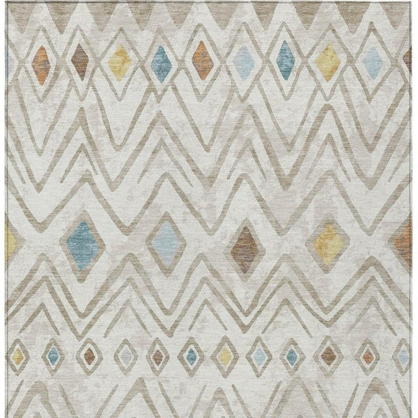 5 X 8 Ivory Brown Geometric Polyester Area Rug Washable Stain Resistant Indoor Outdoor