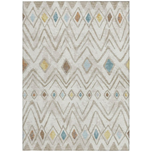5 X 8 Ivory Brown Geometric Polyester Area Rug Washable Stain Resistant Indoor Outdoor