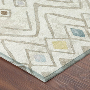 5 X 8 Ivory Brown Geometric Polyester Area Rug Washable Stain Resistant Indoor Outdoor