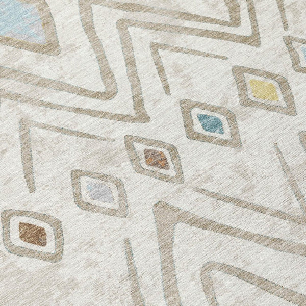 5 X 8 Ivory Brown Geometric Polyester Area Rug Washable Stain Resistant Indoor Outdoor