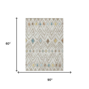 5 X 8 Ivory Brown Geometric Polyester Area Rug Washable Stain Resistant Indoor Outdoor
