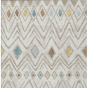 9 X 12 Ivory Brown Geometric Polyester Washable Rug for Patio Porch or Living Room