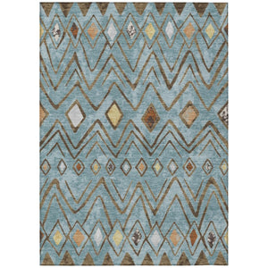 HomeRoots 9 X 12 Teal Silver Geometric Polyester Area Rug Washable for Indoor Outdoor Use 737229