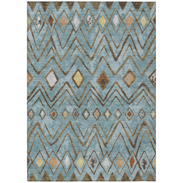 HomeRoots 9 X 12 Teal Silver Geometric Polyester Area Rug Washable for Indoor Outdoor Use 737229