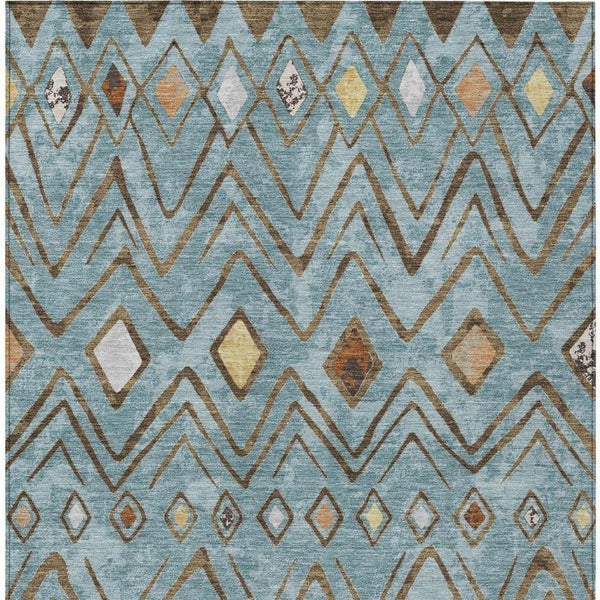 9 X 12 Teal Silver Geometric Polyester Area Rug Washable for Indoor Outdoor Use
