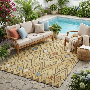 5 X 8 Wheat Brown Geometric Polyester Area Rug Washable for Patio or Living Room