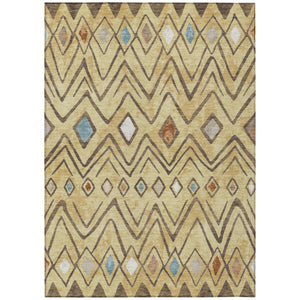 HomeRoots 5 X 8 Wheat Brown Geometric Polyester Area Rug Washable for Patio or Living Room 737232