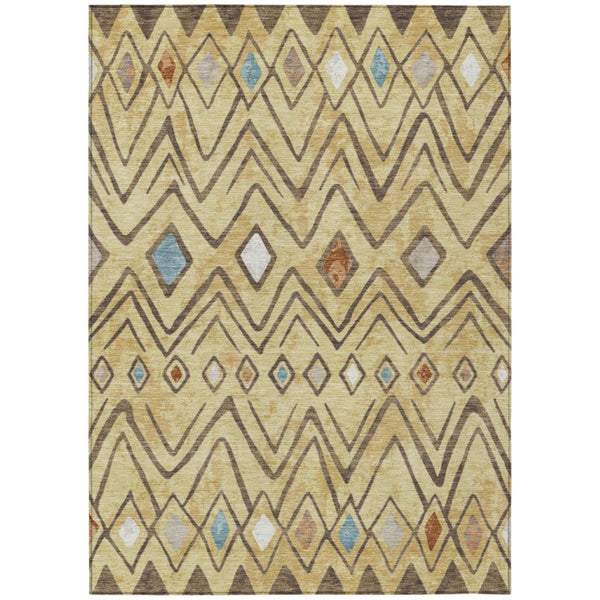 HomeRoots 5 X 8 Wheat Brown Geometric Polyester Area Rug Washable for Patio or Living Room 737232