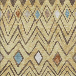 5 X 8 Wheat Brown Geometric Polyester Area Rug Washable for Patio or Living Room