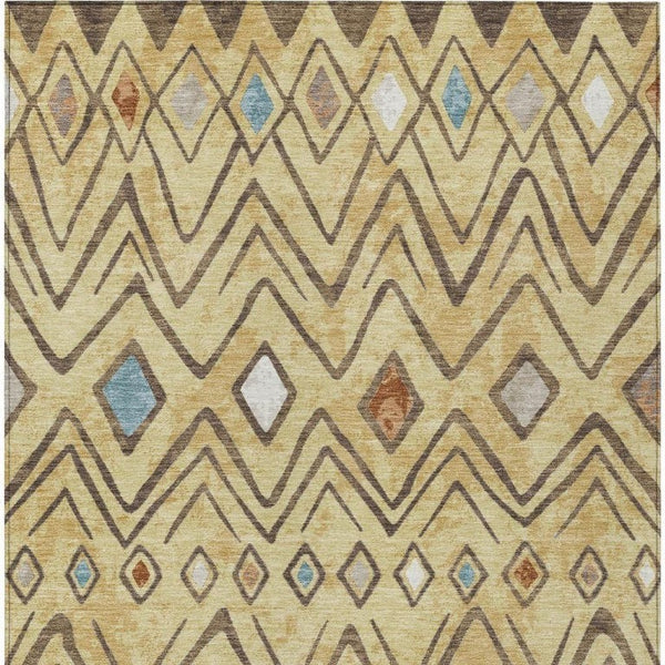 5 X 8 Wheat Brown Geometric Polyester Area Rug Washable for Patio or Living Room