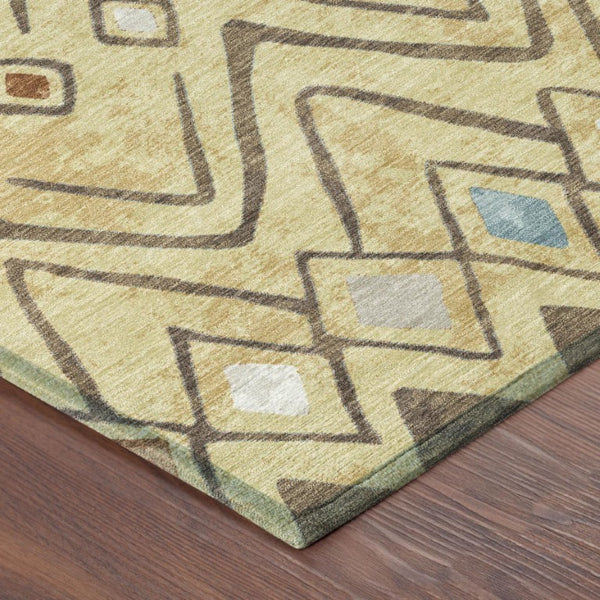 5 X 8 Wheat Brown Geometric Polyester Area Rug Washable for Patio or Living Room