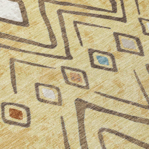 5 X 8 Wheat Brown Geometric Polyester Area Rug Washable for Patio or Living Room