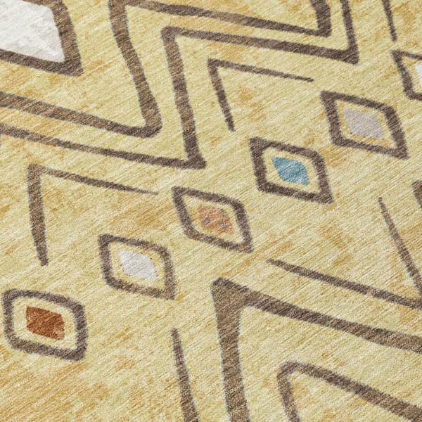 5 X 8 Wheat Brown Geometric Polyester Area Rug Washable for Patio or Living Room