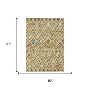 5 X 8 Wheat Brown Geometric Polyester Area Rug Washable for Patio or Living Room
