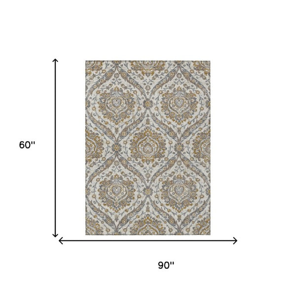 5x8 Beige Blue Floral Polyester Area Rug Washable Stain Resistant Indoor Outdoor