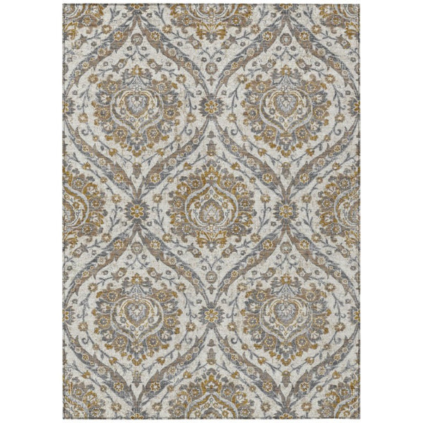 HomeRoots 8x10 Beige Blue Floral Polyester Area Rug Stain Resistant for Patio or Living Room 737246
