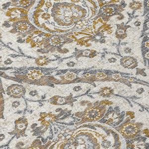 9 X 12 Beige Blue Floral Polyester Area Rug Stain Resistant for Patio or Living Room
